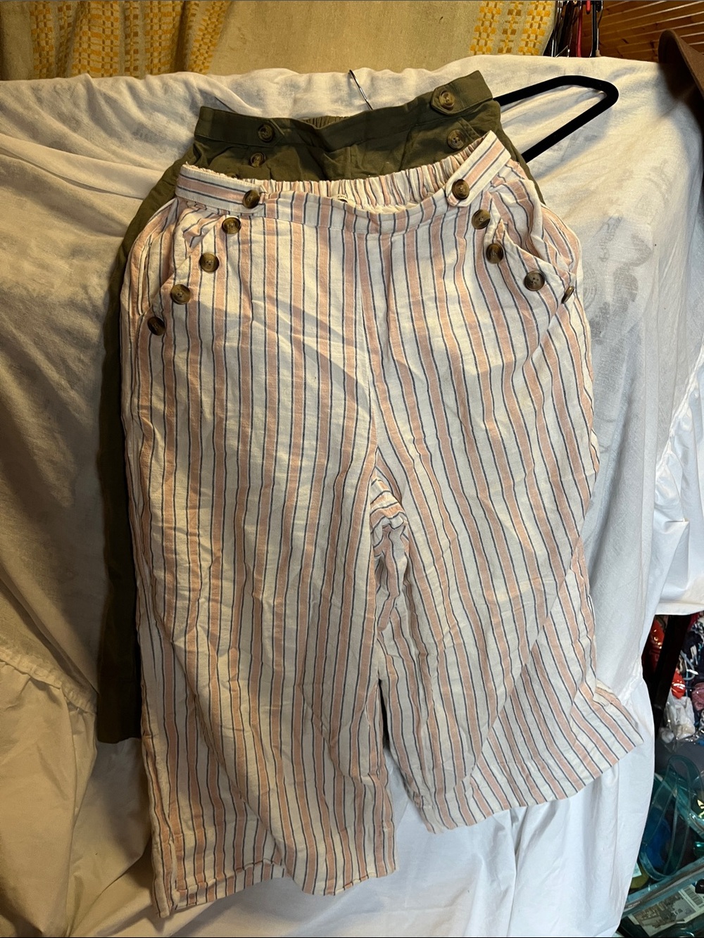 TWO American Eagle Outfitters Pink and White Striped Wide Leg Pants, Army Green